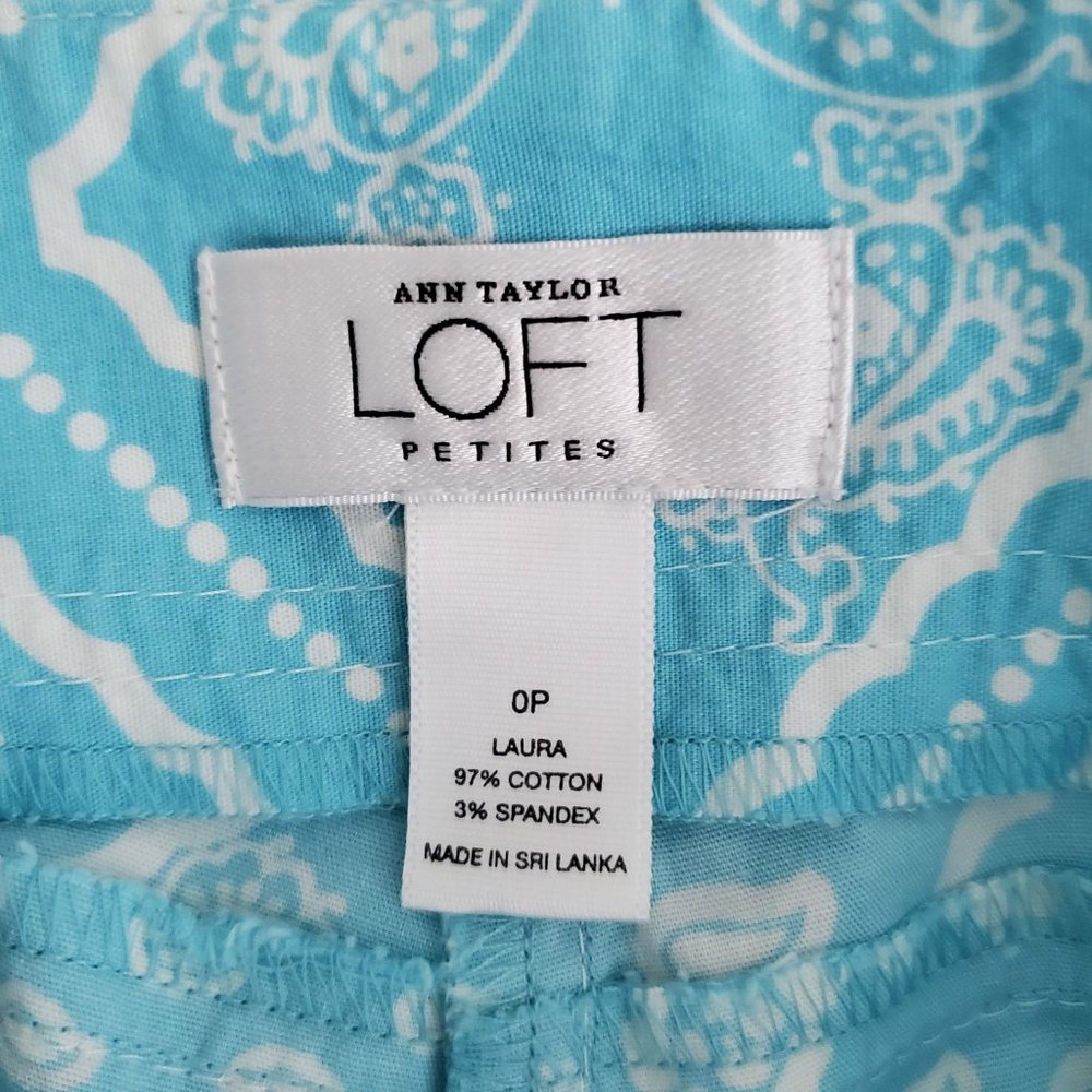 Ann Taylor Loft Boho Paisley Crop Pants | Like New | 0P | Turquoise White - Picture 11 of 12